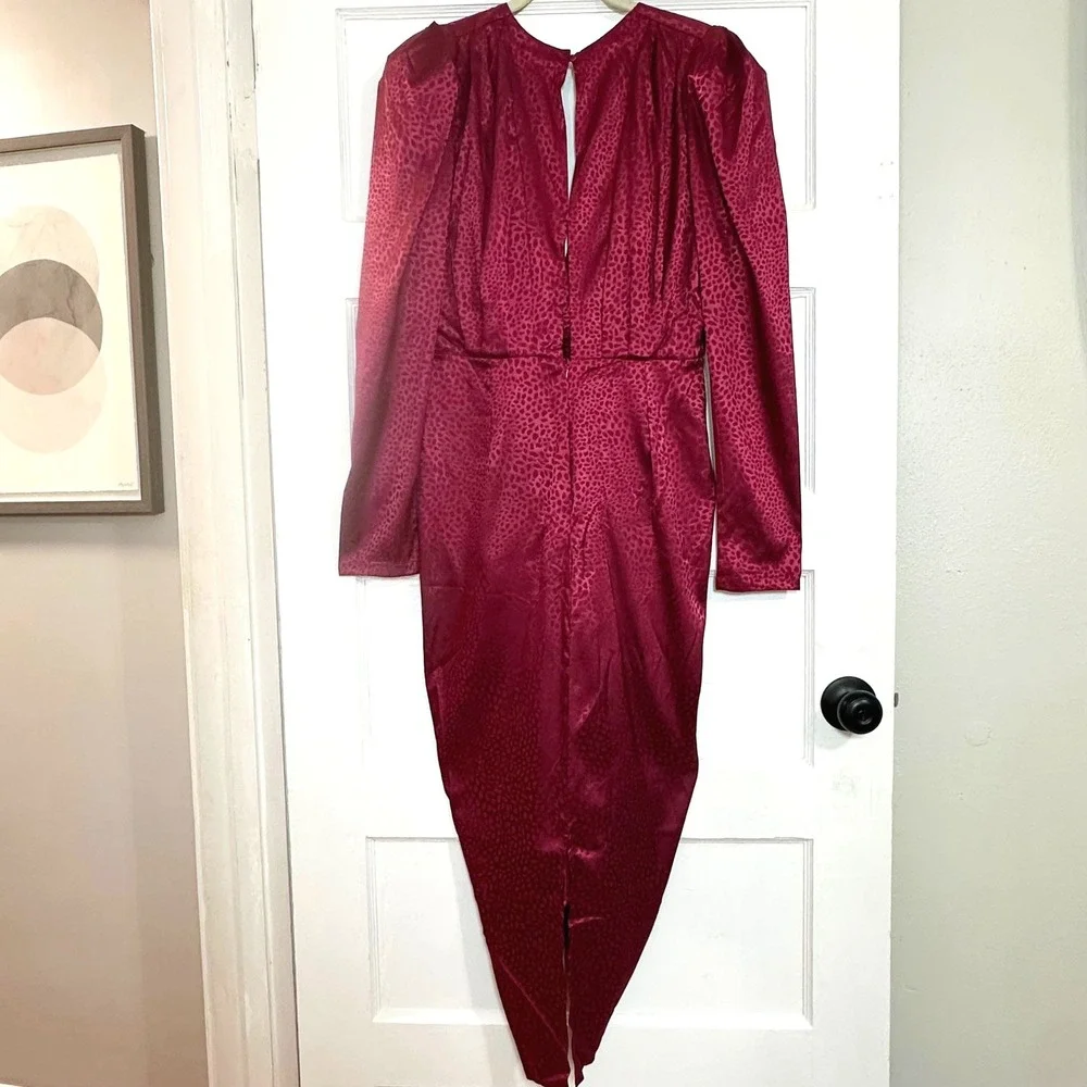 Ronny Kobo Astrid Large Dress Wine Animal Jacquard Ruched Puff Sleeve Midi Dress - Picture 4 of 12